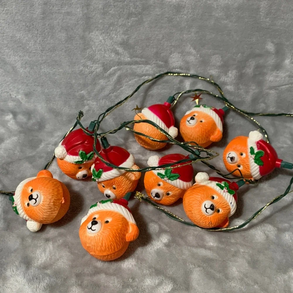 Vtg‎ Bear Christmas Blow Mold String Lights Holiday Decoration 9 Count Flaw